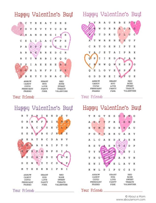 Word Search Printable Valentines - About a Mom