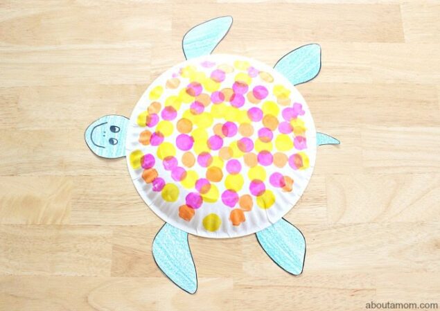Dot Art Paper Plate Turtle Craft - About a Mom