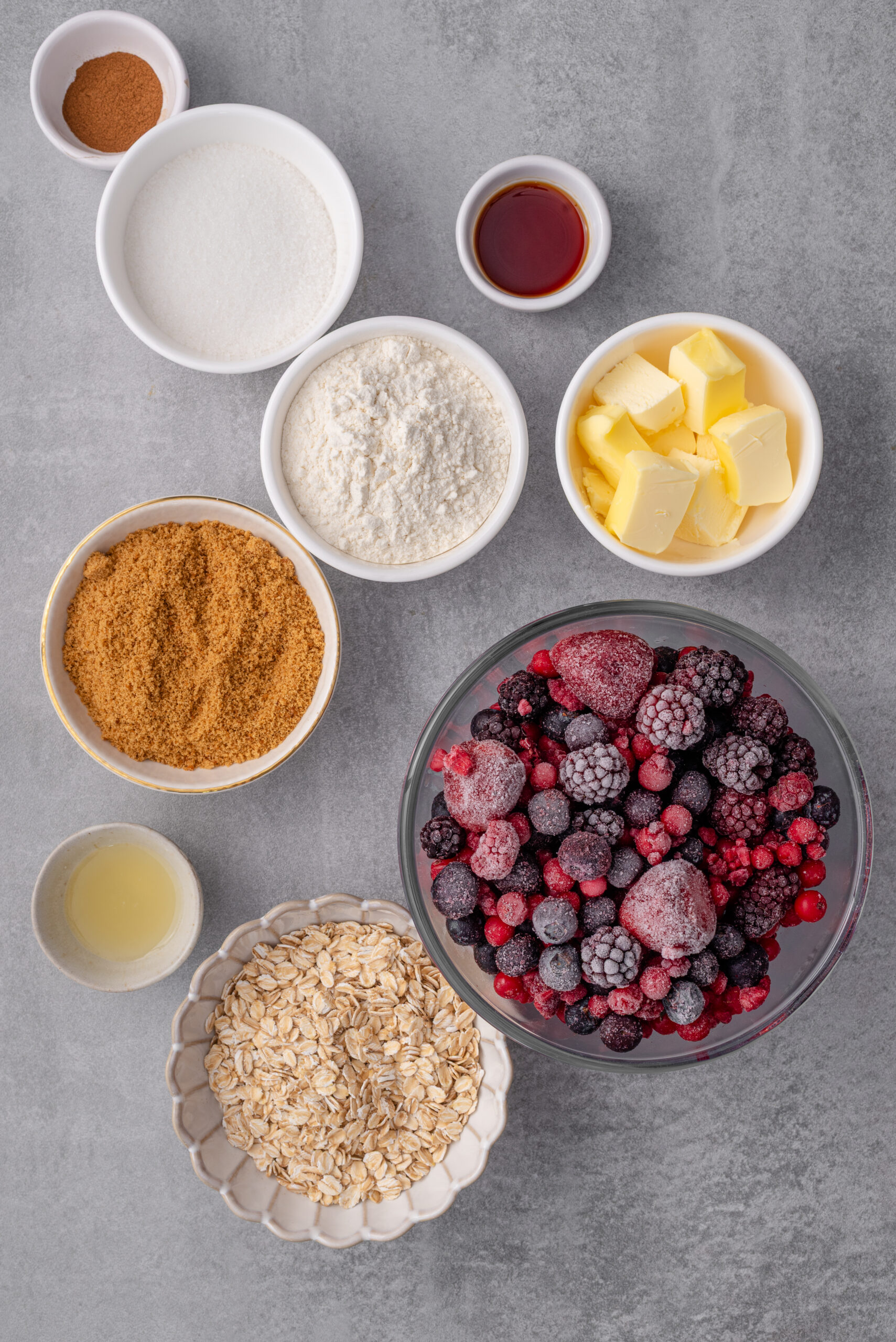 Berry crisp recipe ingredients shot from above
