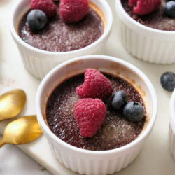 Chocolate Cr&egrave;me Br&ucirc;l&eacute;e in a small ramekin shot from above