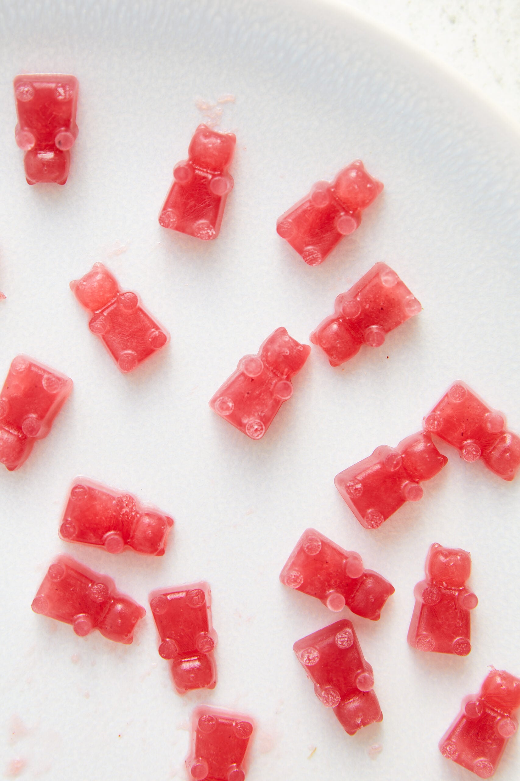 Homemade Gummy Bears on a plate shot from above