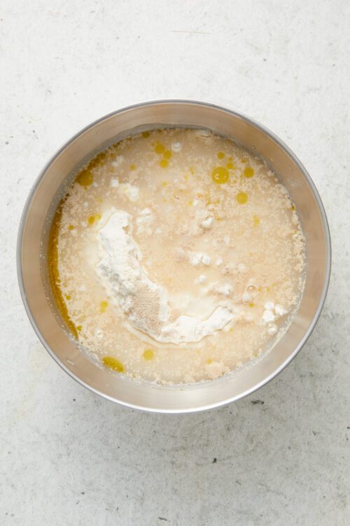 Air-Fryer Bread ingredients in a mixing bowl.