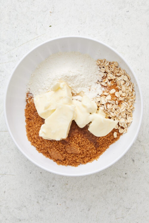 Blackberry Crisp topping ingredients in a bowl.