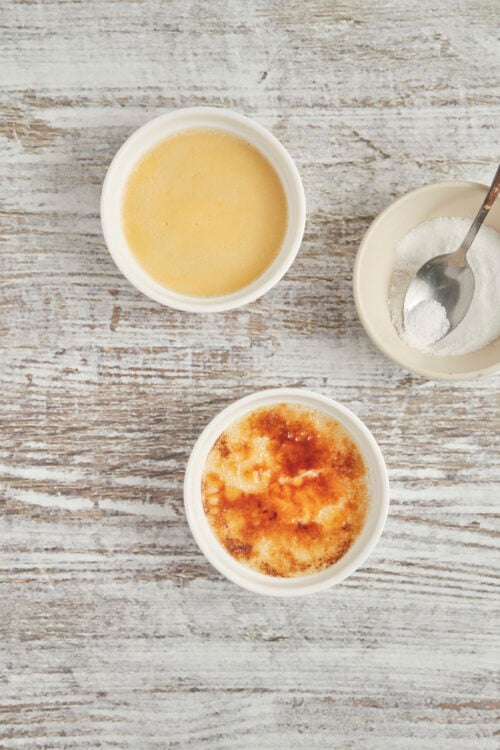 Cr&egrave;me br&ucirc;l&eacute;e with a golden caramelized sugar topping.