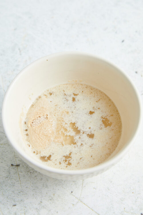 Foamy active dry yeast mixture for Italian bread.