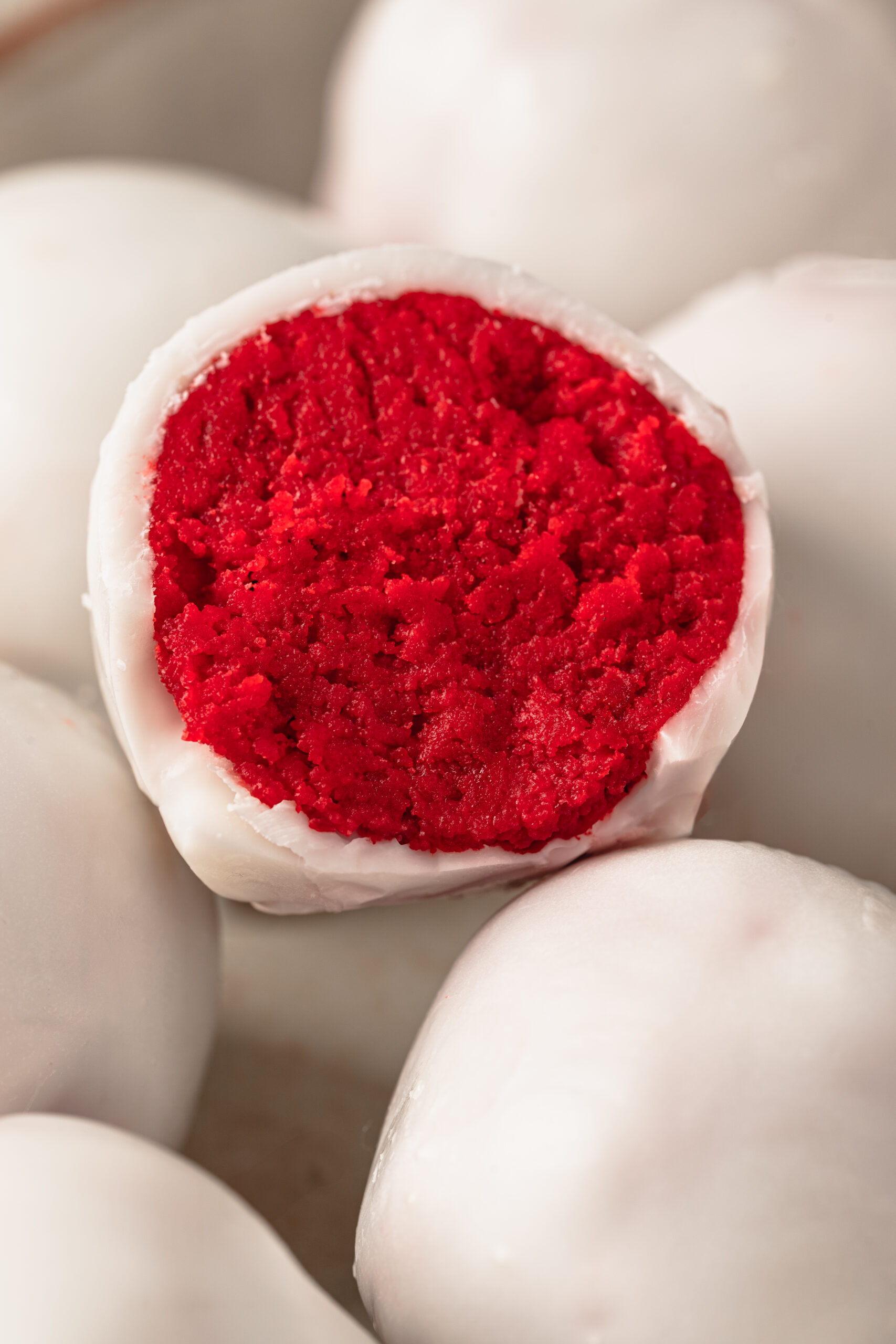 Red Velvet Cake Balls closeup shot