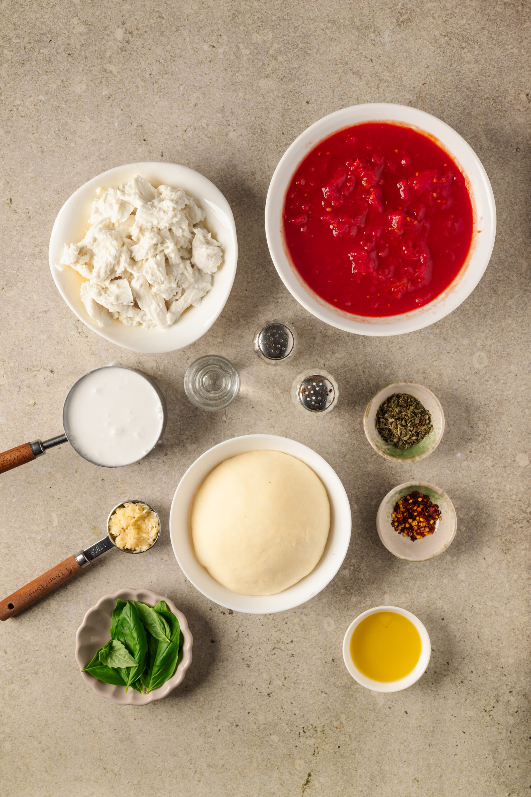 Vodka Pizza ingredients shot from above